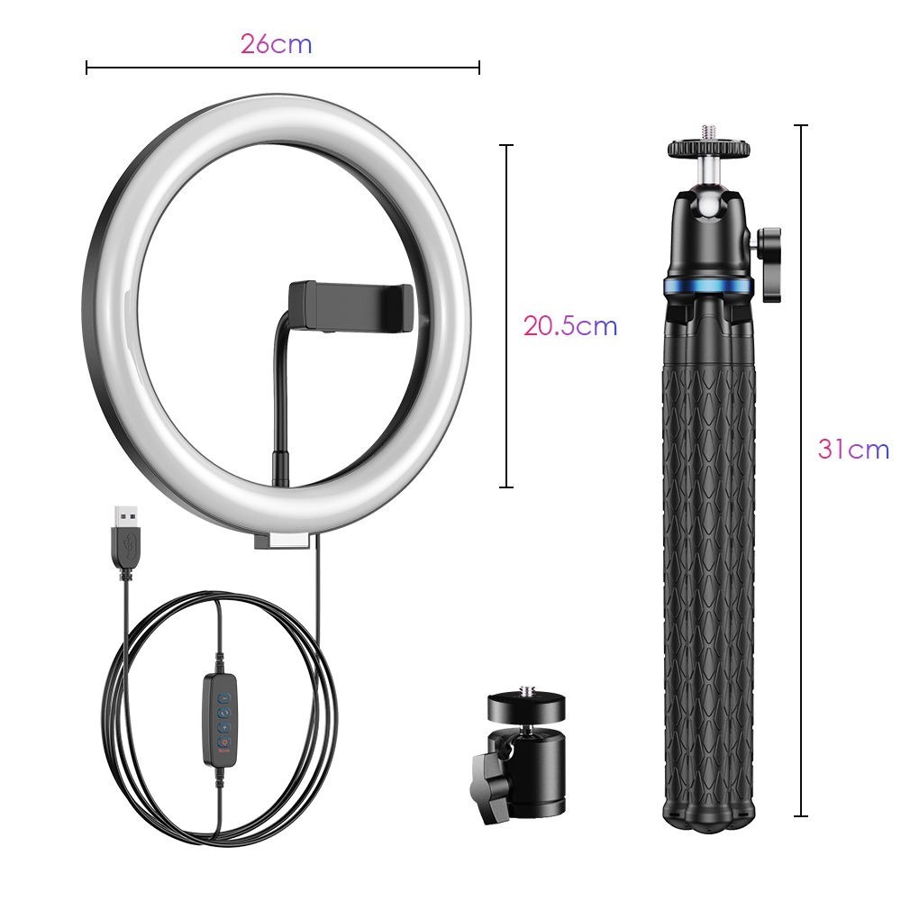 Iluminador Circular de Led Ring Light 26cm com Tripé Flexível - Apexel
