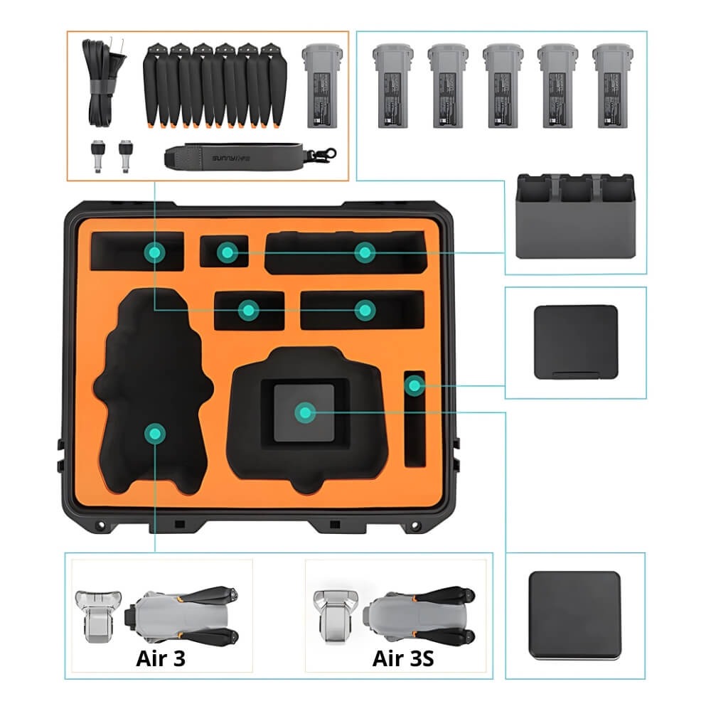 Case Maleta Estanque para Drone DJI Air 3 / Air 3S Fly More Combo - Sunnylife