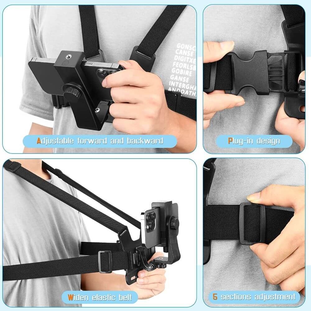 Suporte de Peito para Celular e Câmeras GoPro (2 em 1)