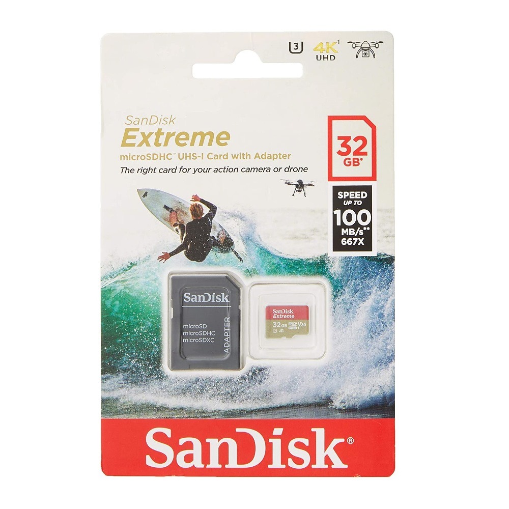 Cartão de Memória 32GB SanDisk MicroSD Extreme C10 U3 V30 100MB/s