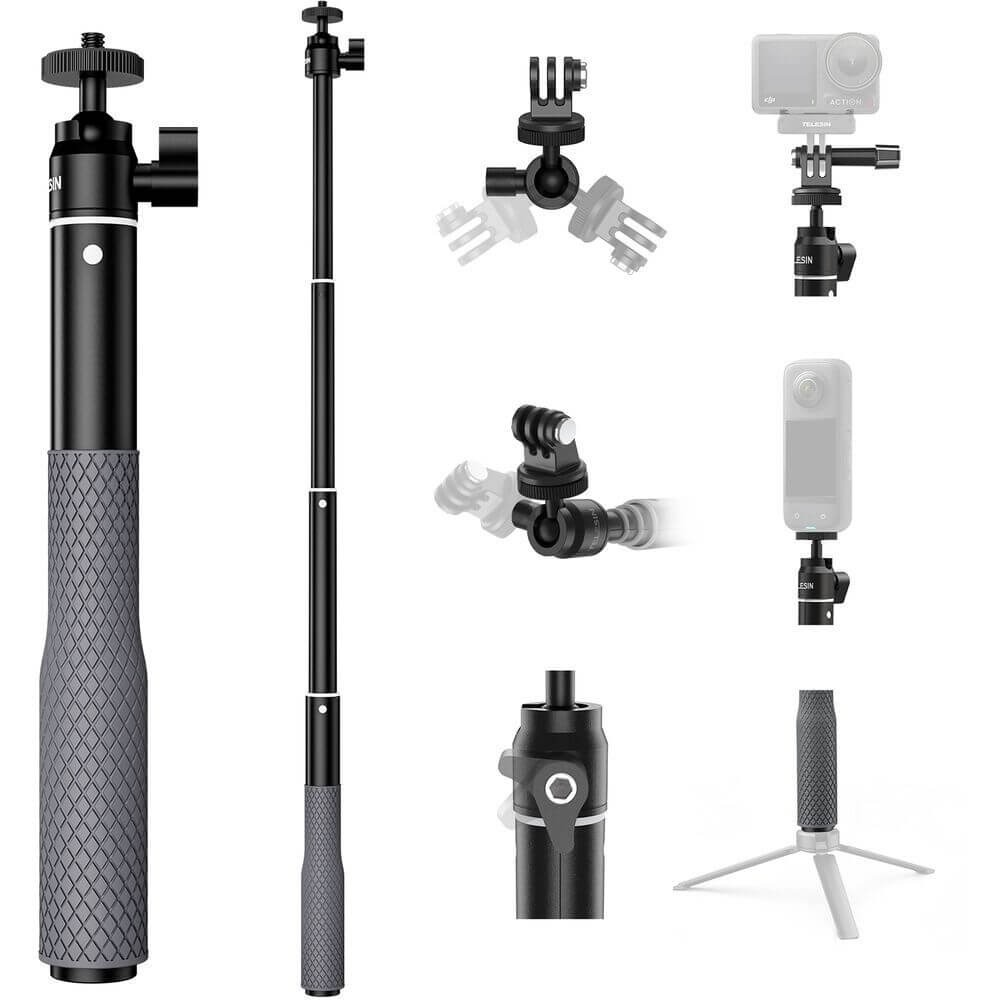 Bastão de Selfie em Alumínio para GoPro e Similares - Telesin