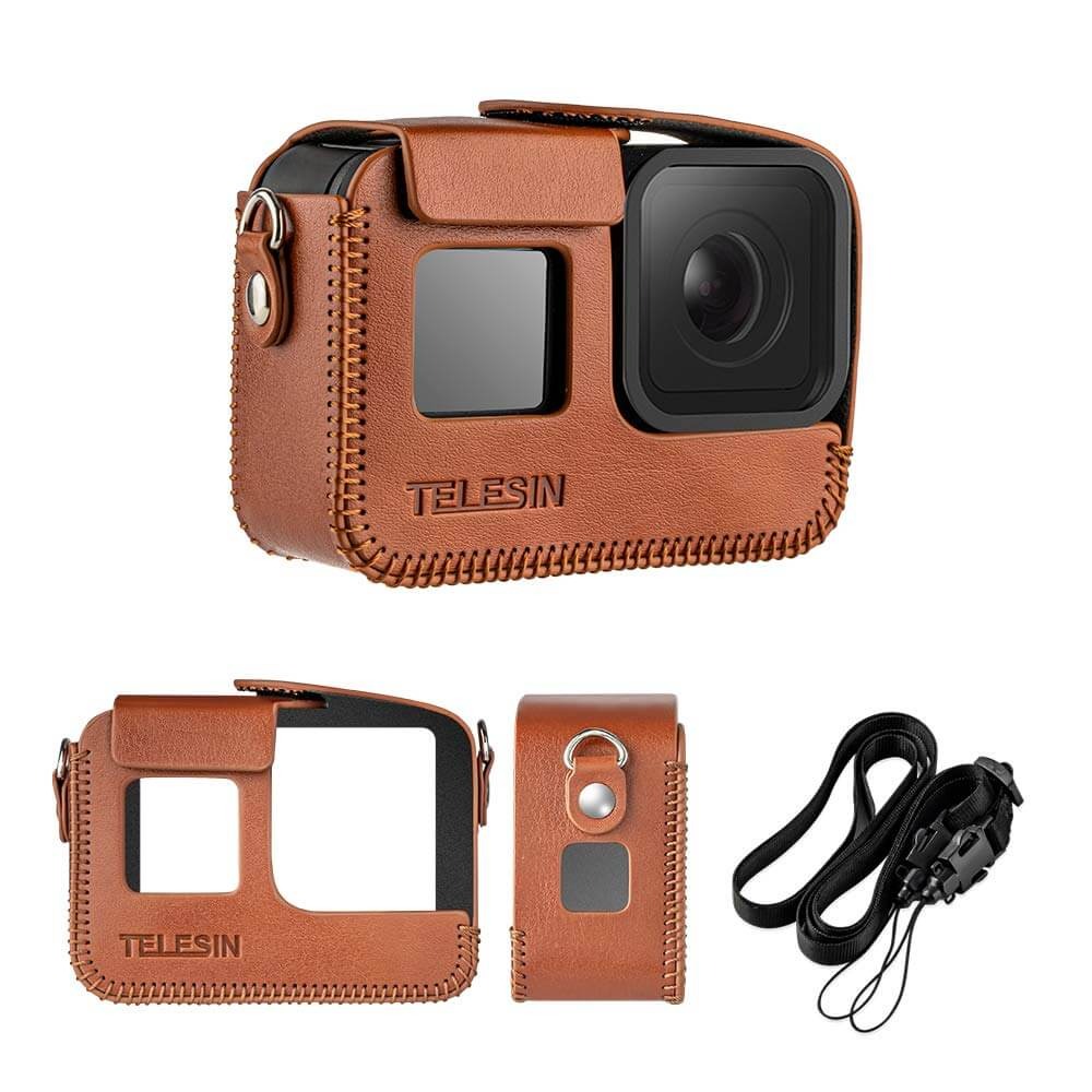 Case GoPro Hero 8 Black em Couro Sintético com Cordão Pescoço Telesin