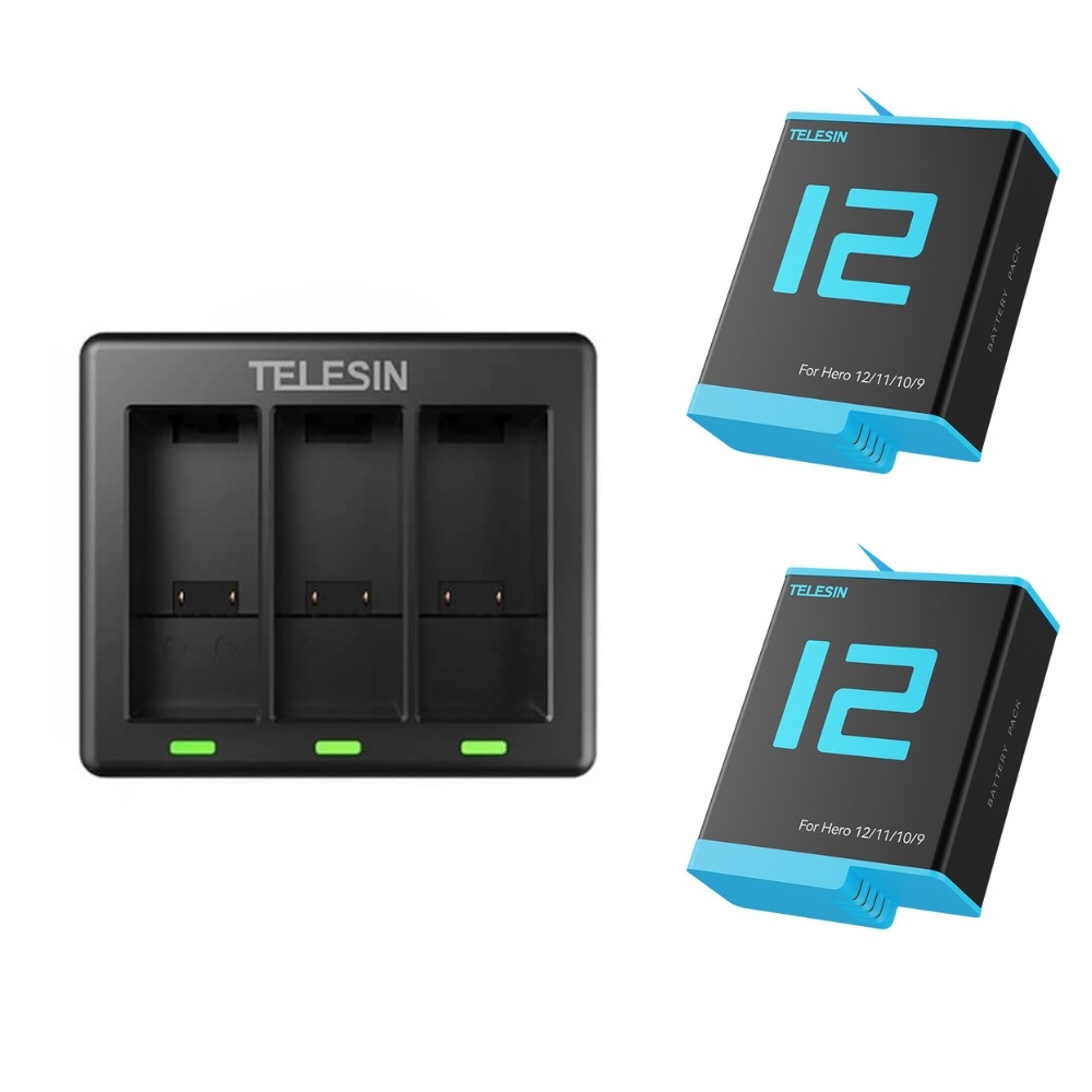 Carregador Triplo + 2 Baterias GoPro Hero 12/11/10/9 Black - Telesin