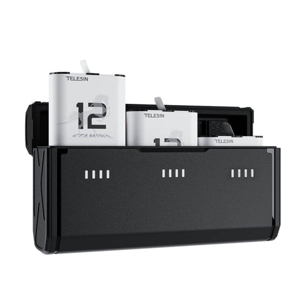 Carregador Triplo +  2 Baterias Stamina GoPro Hero 12 / 11 / 10 / 9 Black - Telesin