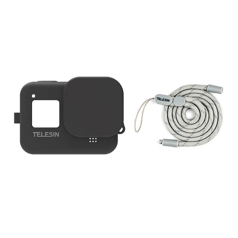 Capa de Silicone para GoPro Hero 8 Black + Cordão + Tampa - Telesin