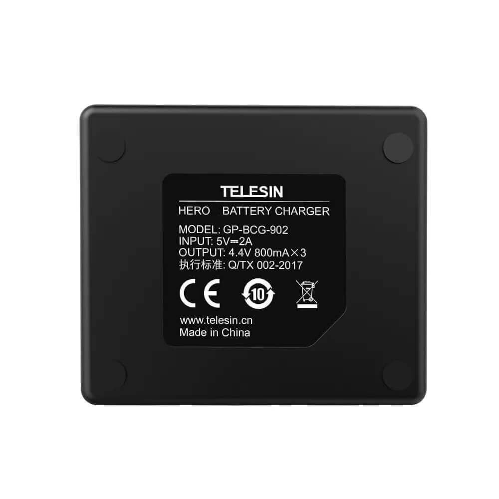 Carregador Triplo com 2 Baterias GoPro Hero 12 / 11 / 10 / 9 Black - Telesin