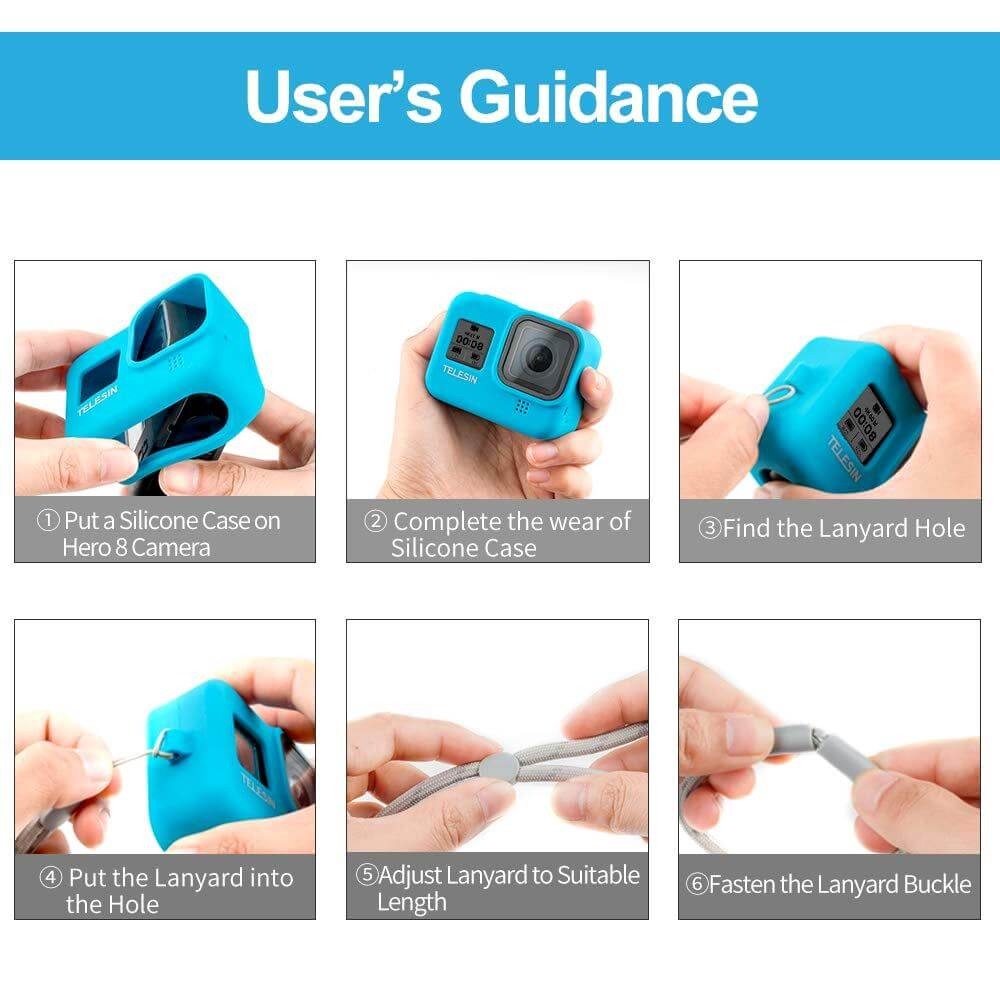 Capa de Silicone para GoPro Hero 8 Black + Cordão Ajustável Telesin