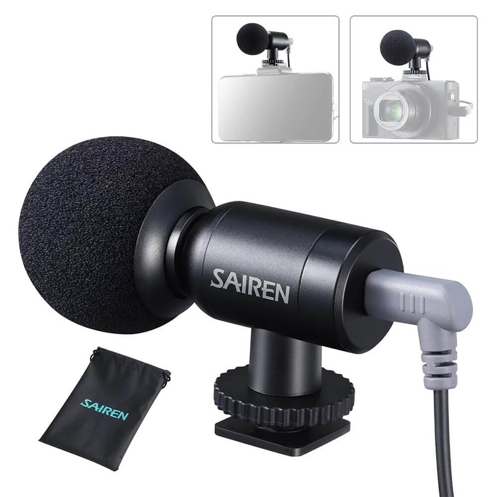 Microfone Externo Supercardioide para Câmeras e Celulares - Sairen Nano