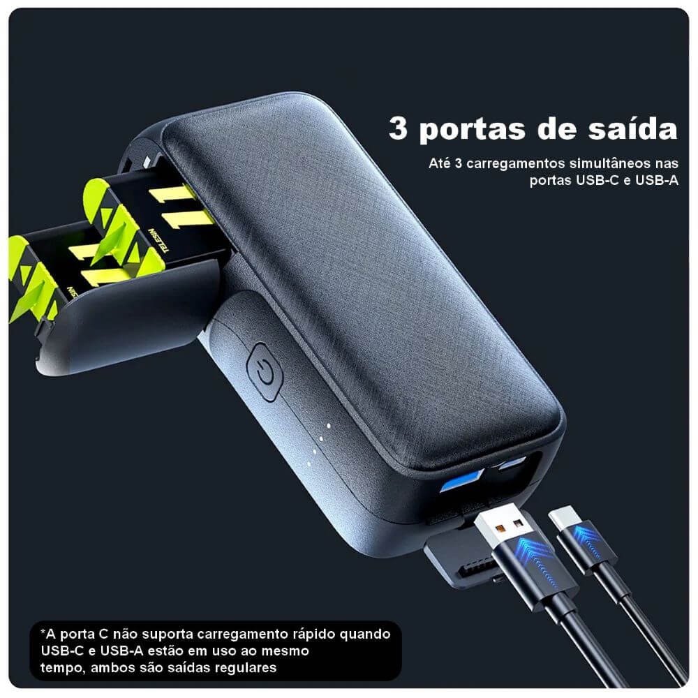 Carregador Portátil Power Bank 10000mAh para Baterias GoPro - Telesin