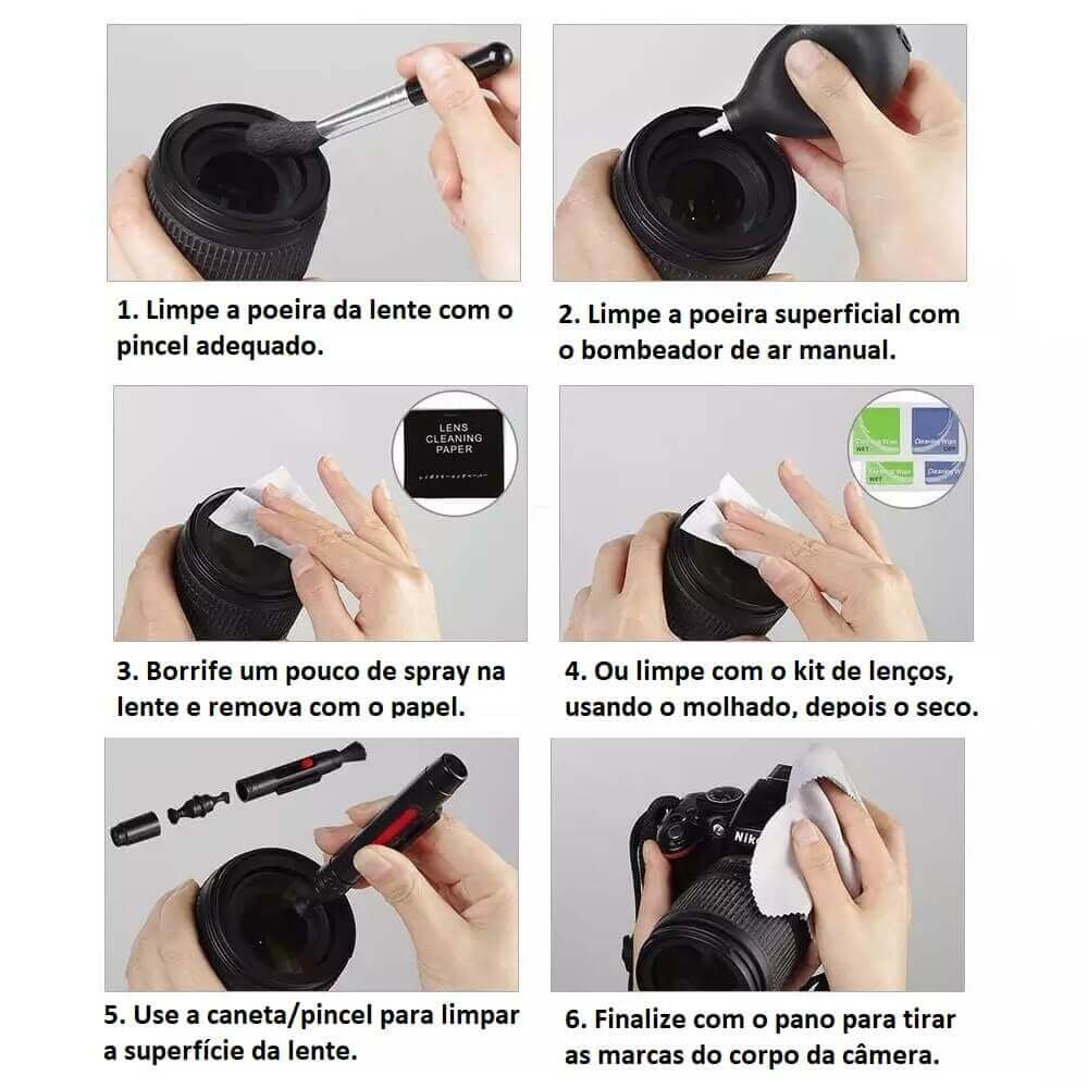 Kit de Acessórios de Limpeza para Lentes / Câmeras + Estojo