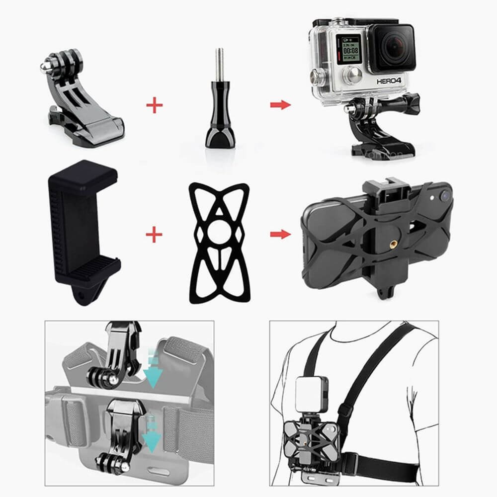 Suporte de Peito para Celular / GoPro e Câmeras Similares (2 em 1)