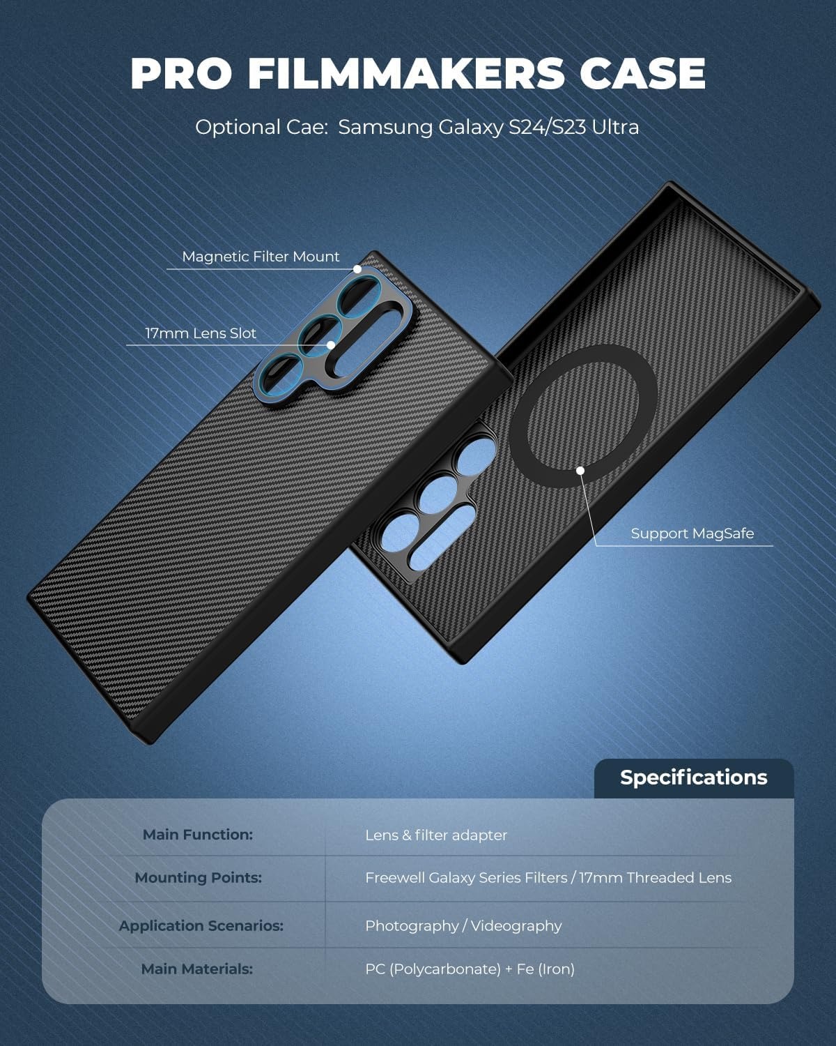 Capa Case Sherpa para Galaxy S24 Ultra com Encaixe de Filtros e Lentes 17mm - Freewell