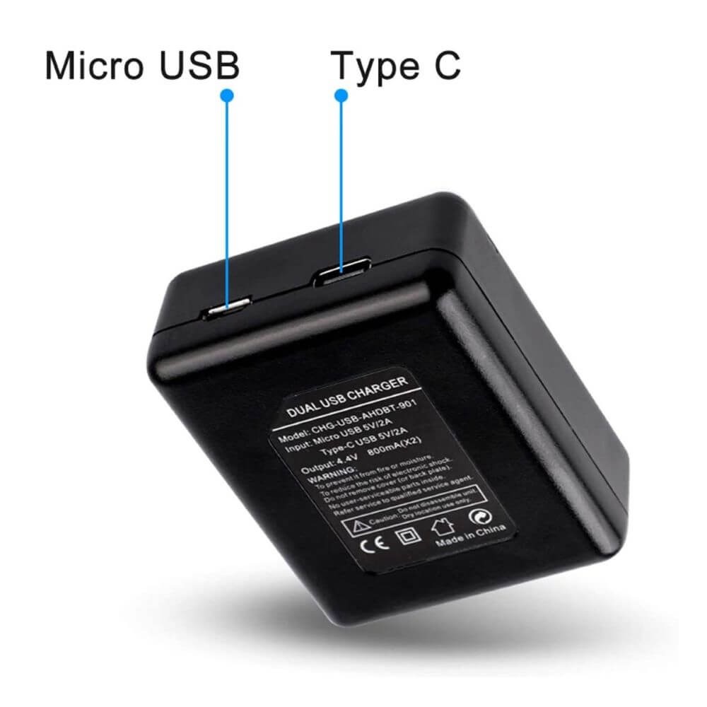 Carregador Duplo para GoPro Hero 12 / 11 / 10 / 9 Black