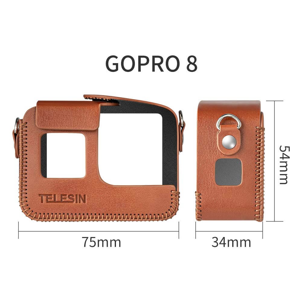 Case GoPro Hero 8 Black em Couro Sintético com Cordão Pescoço Telesin