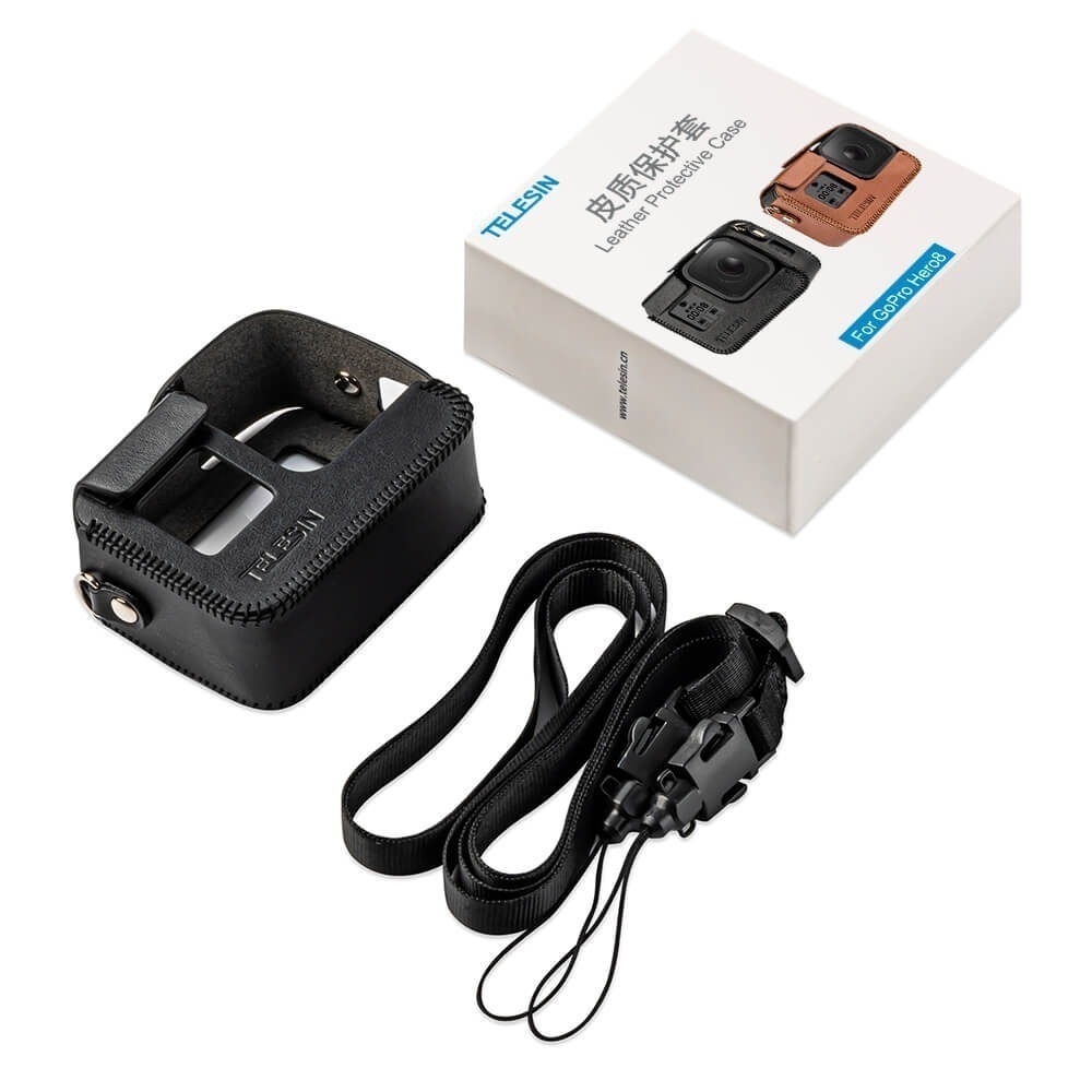 Case GoPro Hero 8 Black em Couro Sintético com Cordão Pescoço Telesin