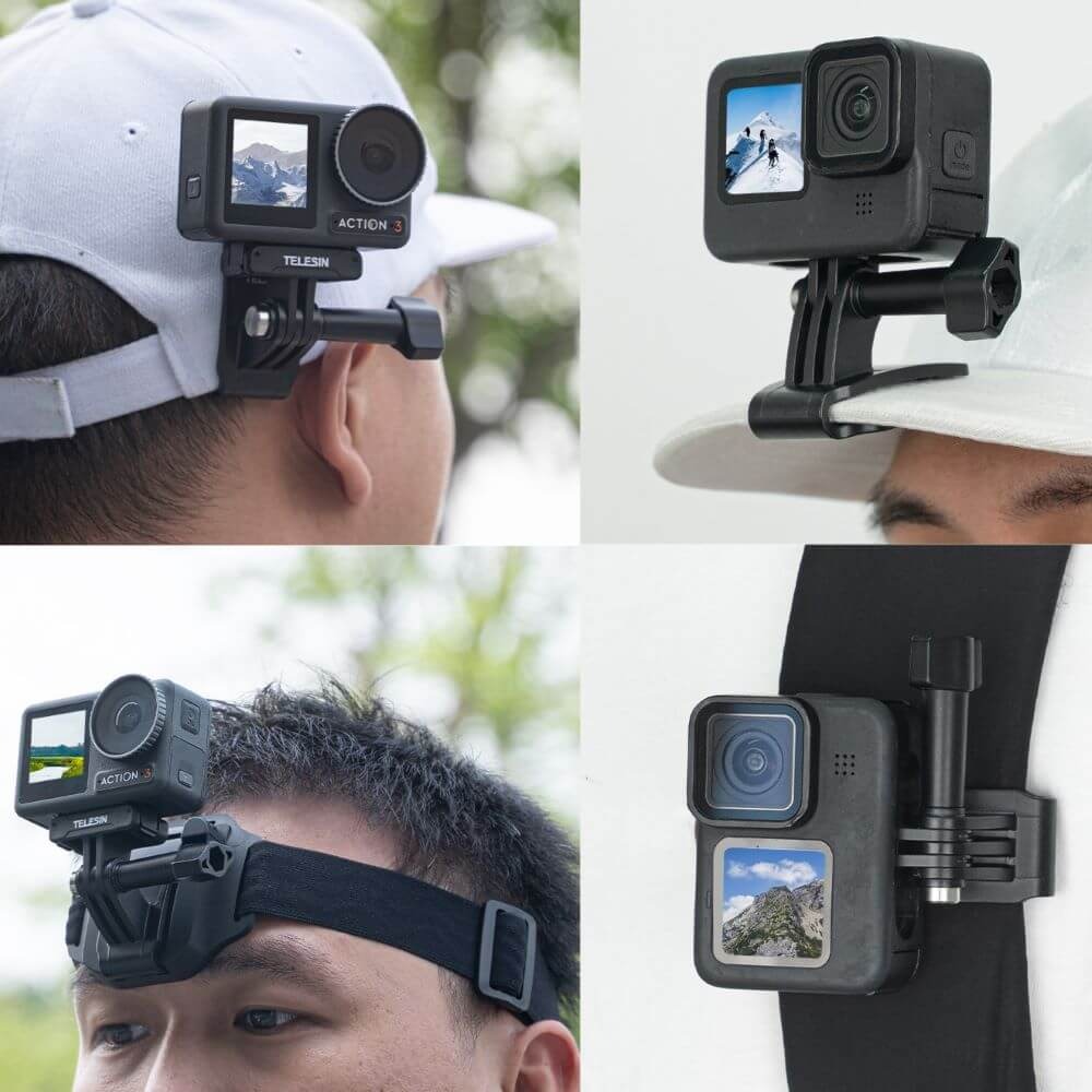 Suporte de Cabeça + Clip de Boné para GoPro - Telesin