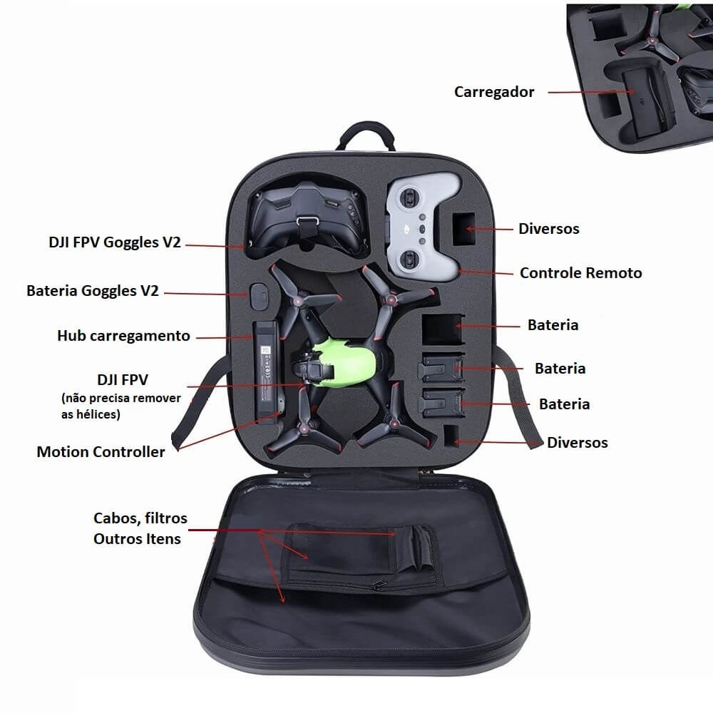 Mochila para Drone DJI FPV Fly More Combo - Cor Preto