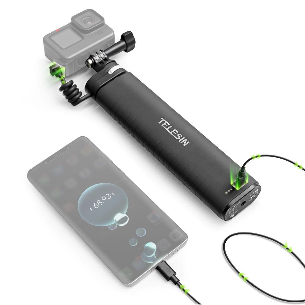 Bastão Extensor com Power Bank Integrado 10000mAh para GoPro - Telesin