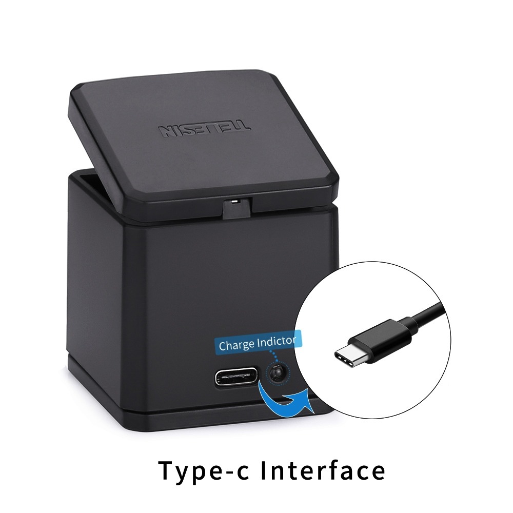 Carregador Triplo Para GoPro Hero 5 6 7 8 Black - Telesin Box Design