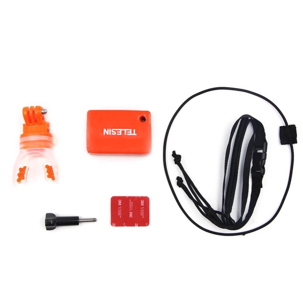 Suporte de Boca com Boia para GoPro e Câmeras Similares - Telesin Cor Laranja