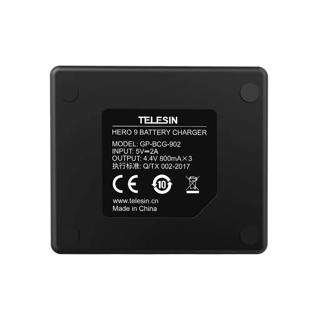 Carregador Triplo para GoPro Hero 12 / 11 / 10 / 9 Black - Telesin