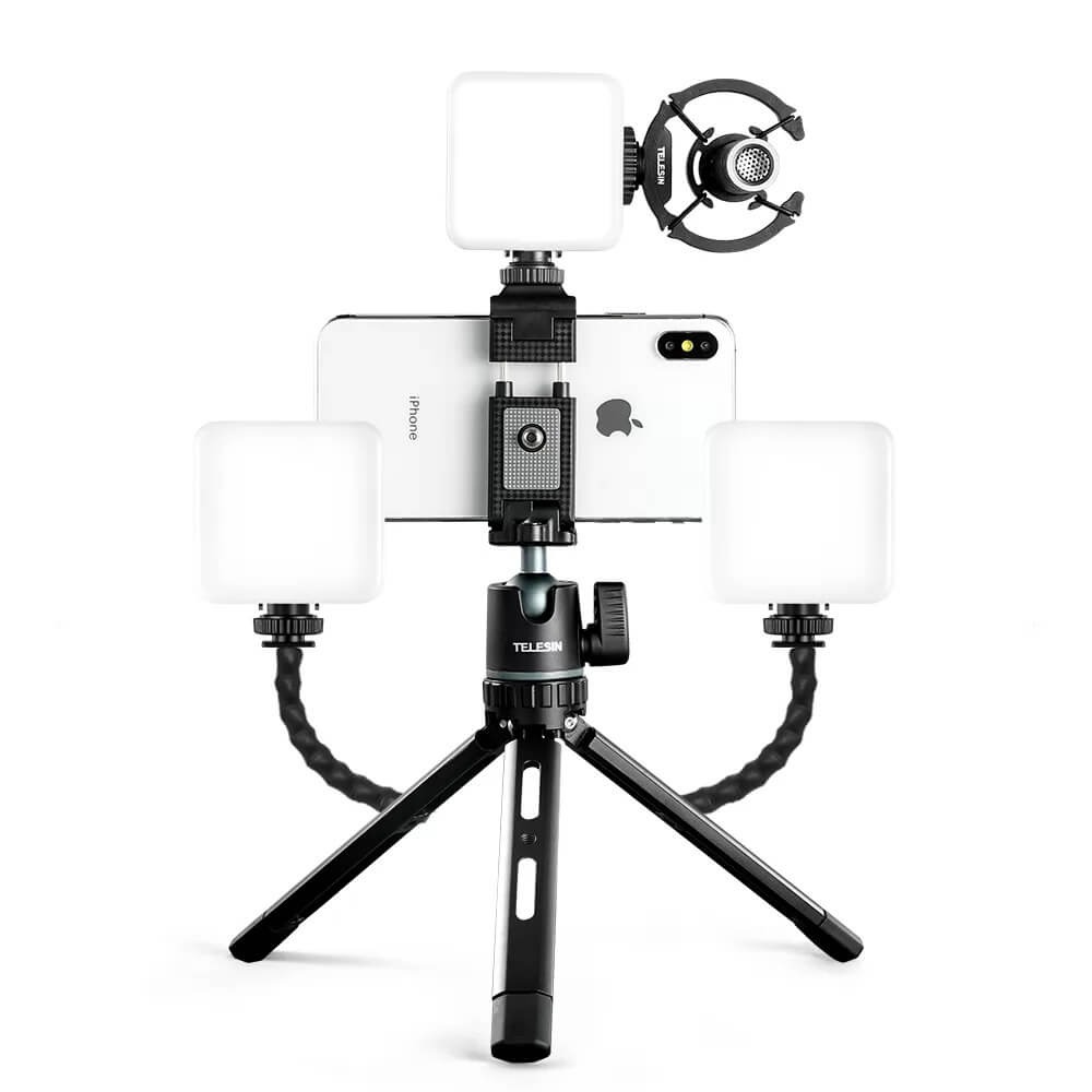 Tripé para Celular e Câmeras DSLR com Estrutura em Alumínio - Telesin