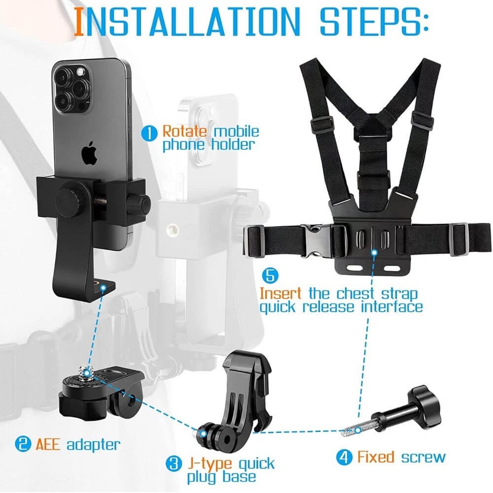 Suporte de Peito para Celular e Câmeras GoPro (2 em 1)