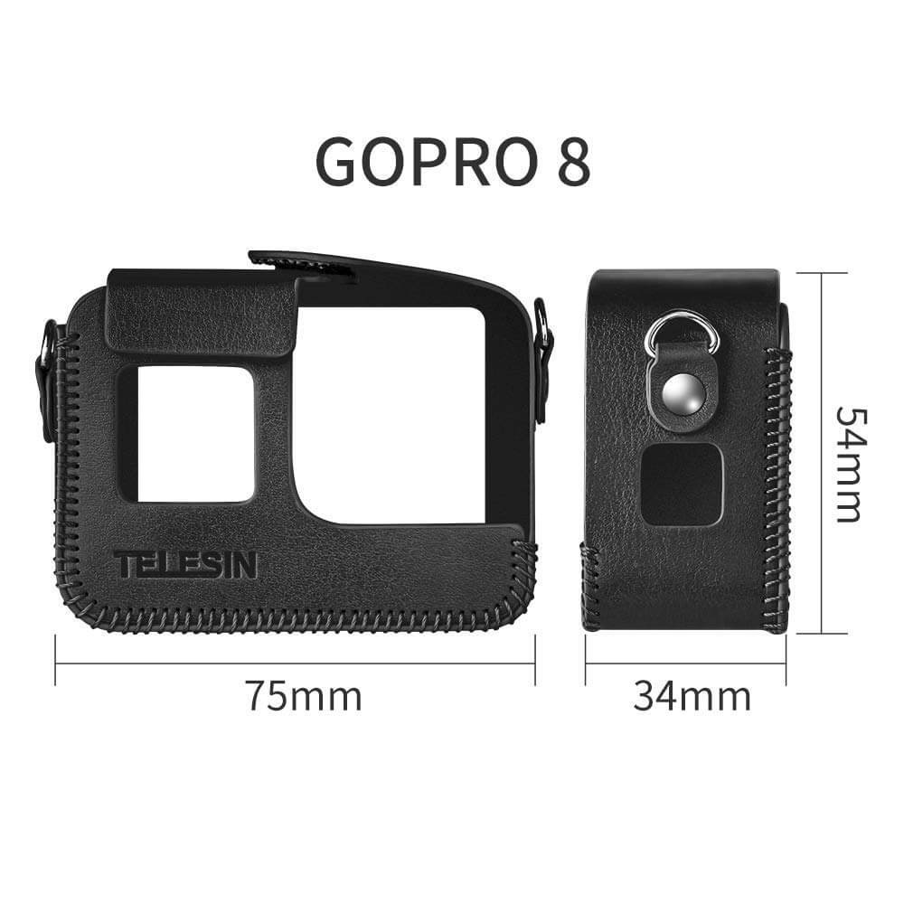 Case GoPro Hero 8 Black em Couro Sintético com Cordão Pescoço Telesin