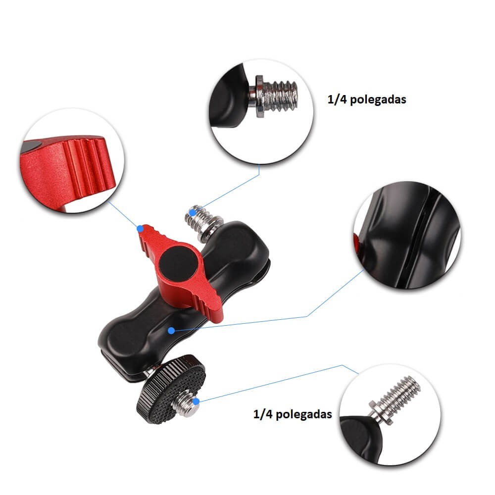 Adaptador Braço Mágico Articulável com Encaixe 1/4 Polegadas