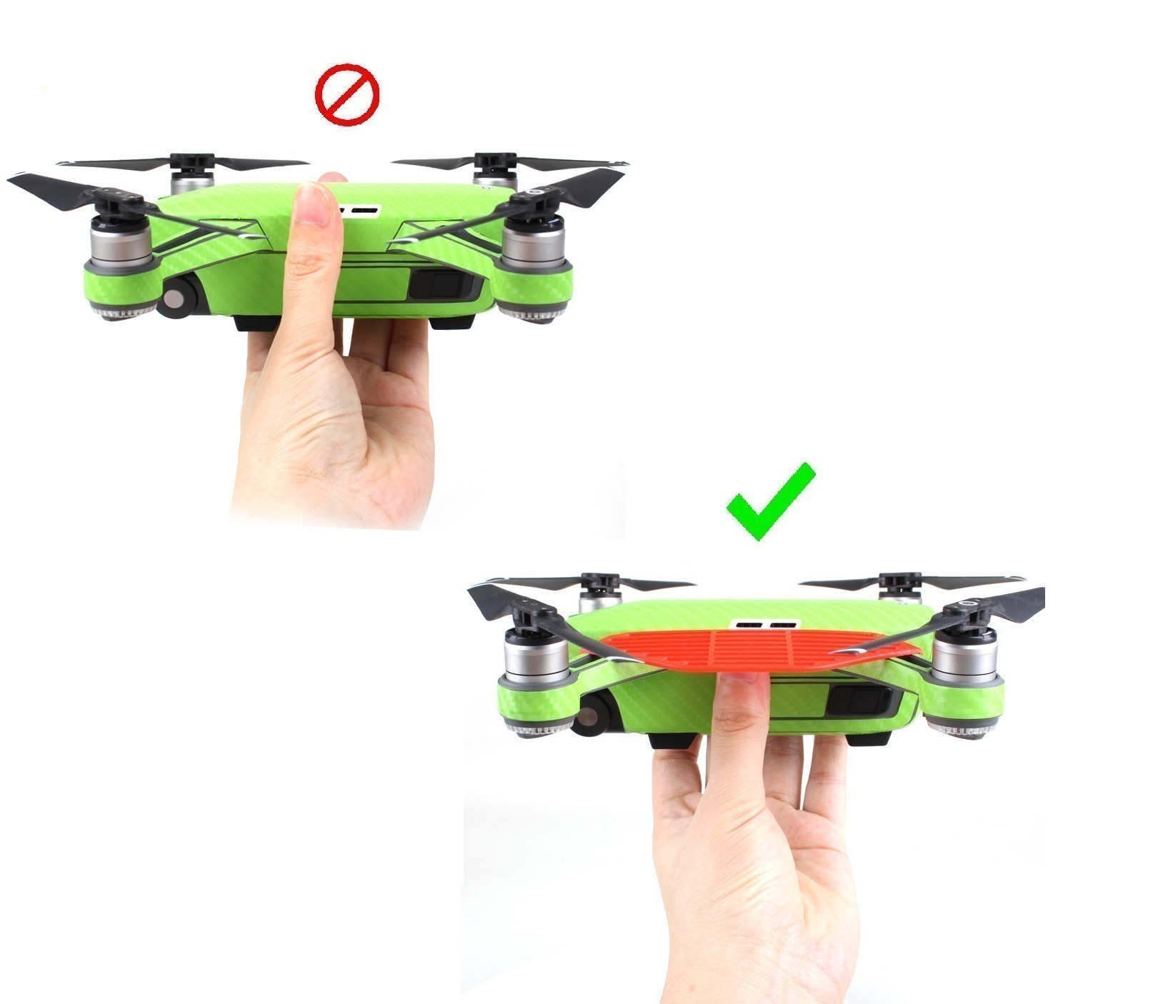 Protetor de Dedos para Drone DJI Spark em Decolagem nas Mãos