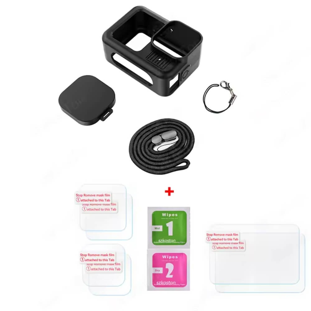 Capa de Silicone para GoPro Hero 13 + Tampa para Lente + Películas Cor: Preto