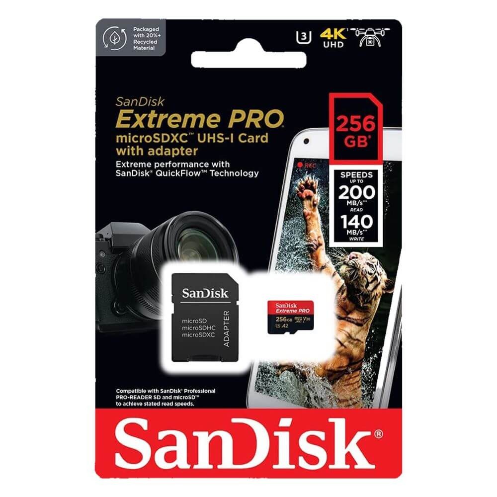 Cartão de Memória 256GB SanDisk Extreme Pro MicroSDXC 200Mb/s UHS-I V30 U3 A2