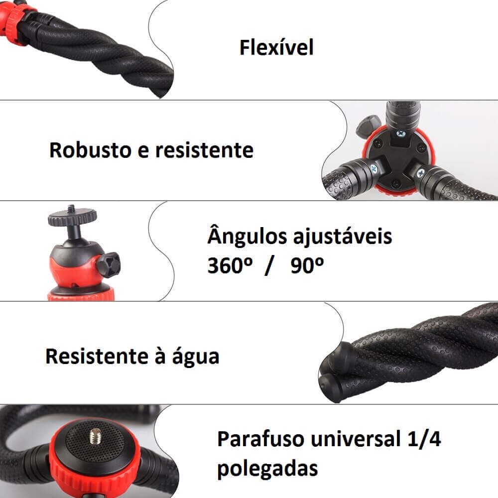 Tripé para GoPro / Celular / Câmeras Compactas Octopus Flexível
