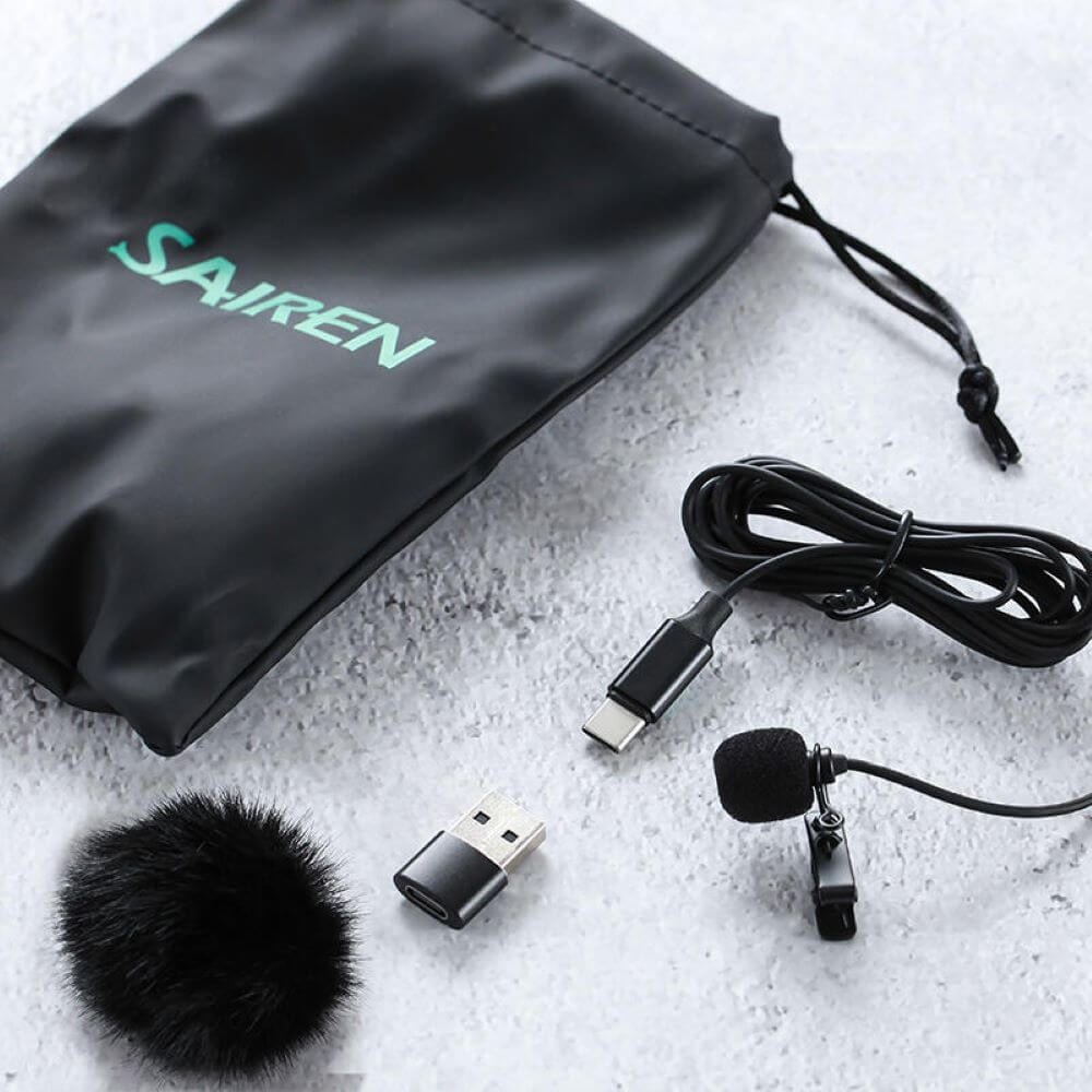 Microfone de Lapela para Celular e Tablet com Entrada USB-C - Sairen S-Lav L2