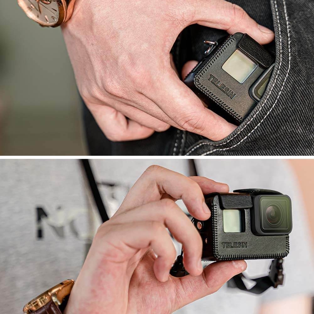 Case GoPro Hero 8 Black em Couro Sintético com Cordão Pescoço Telesin