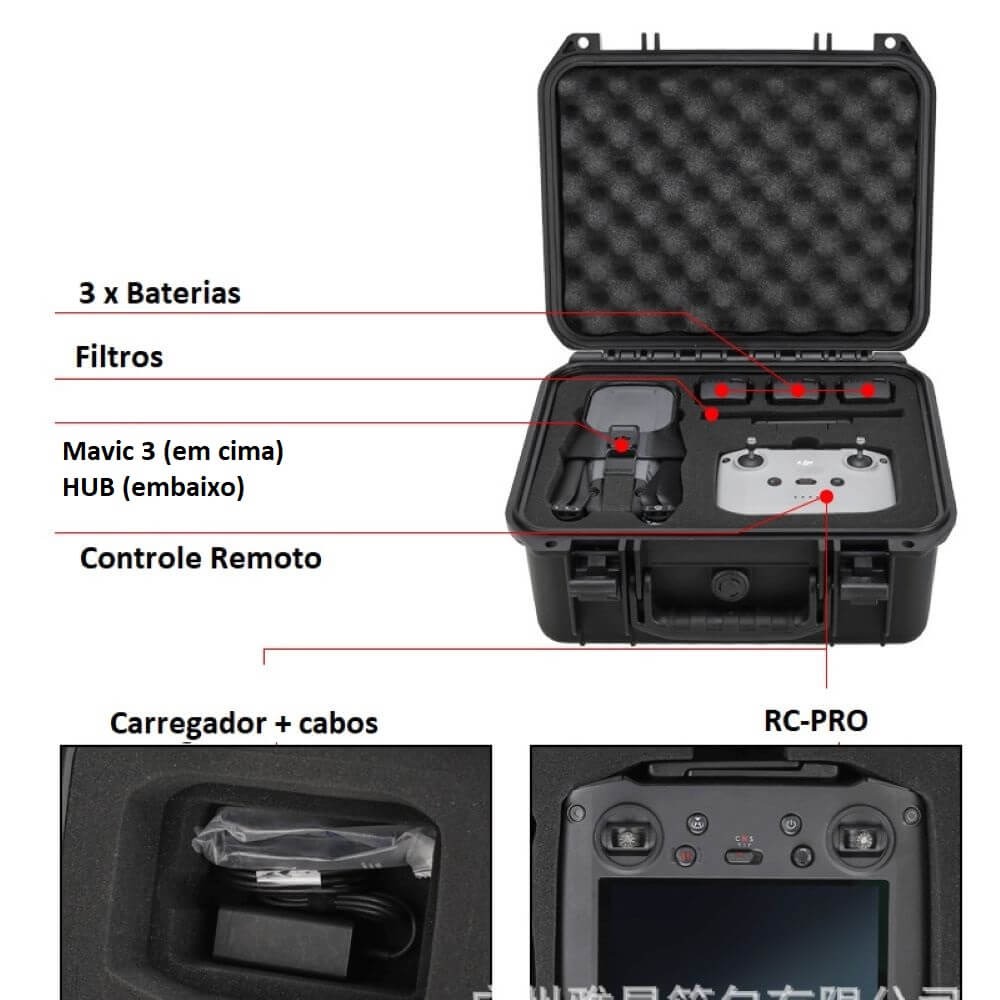 Case Maleta Estanque para Drone DJI Mavic 3 - Cor Preto