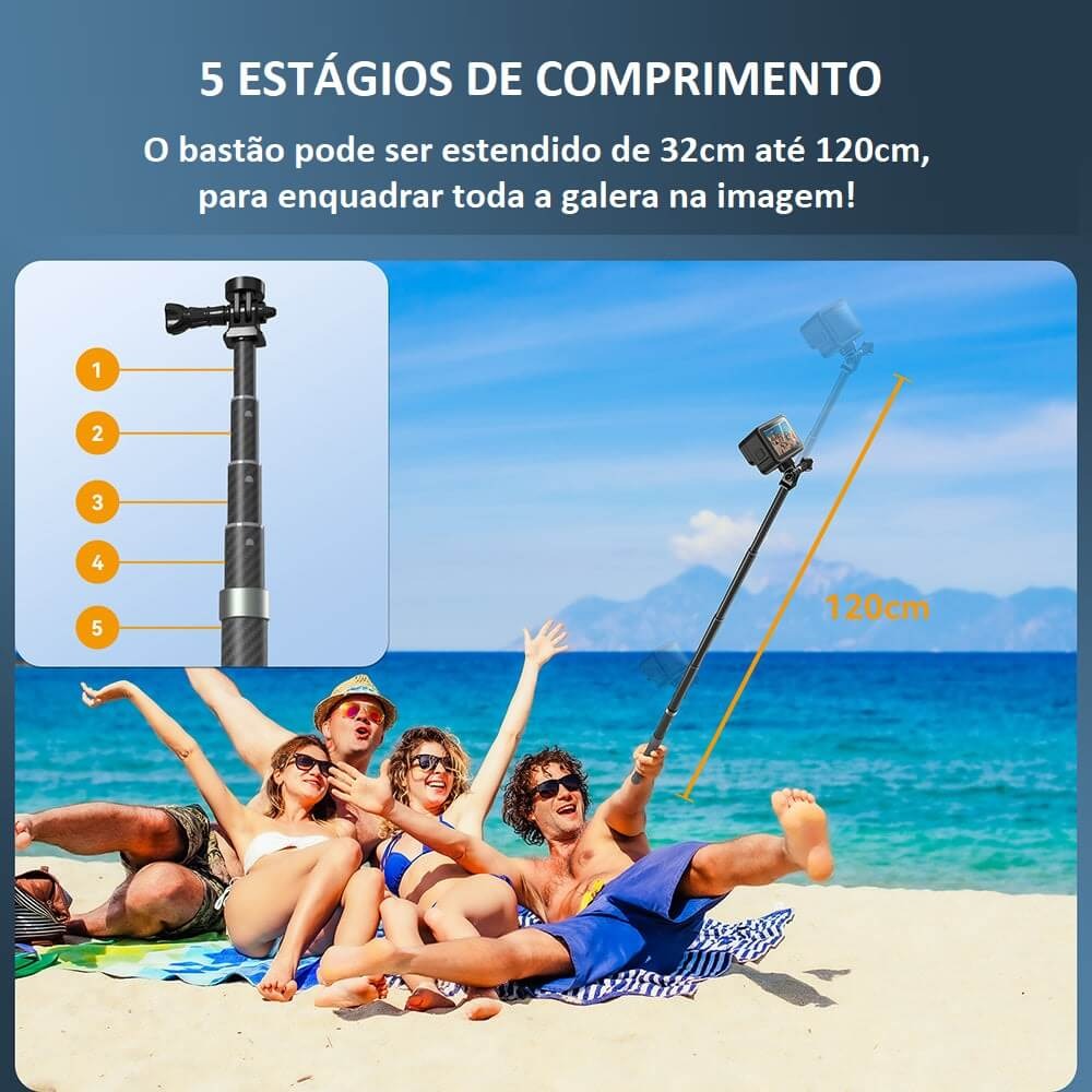 Bastão Extensor para GoPro e Câmeras Similares - Telesin (1,2m)