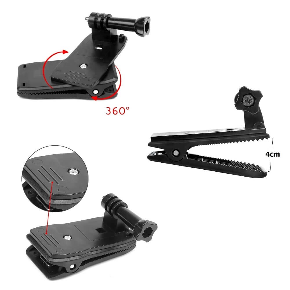 Suporte para GoPro e Câmeras Similares Tipo Grampo Presilha 360º