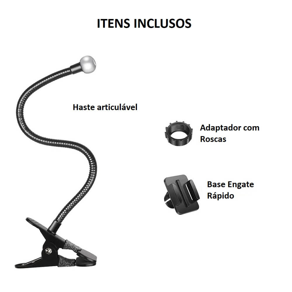 Suporte Garra com Haste Articulável para GoPro e Câmeras Similares