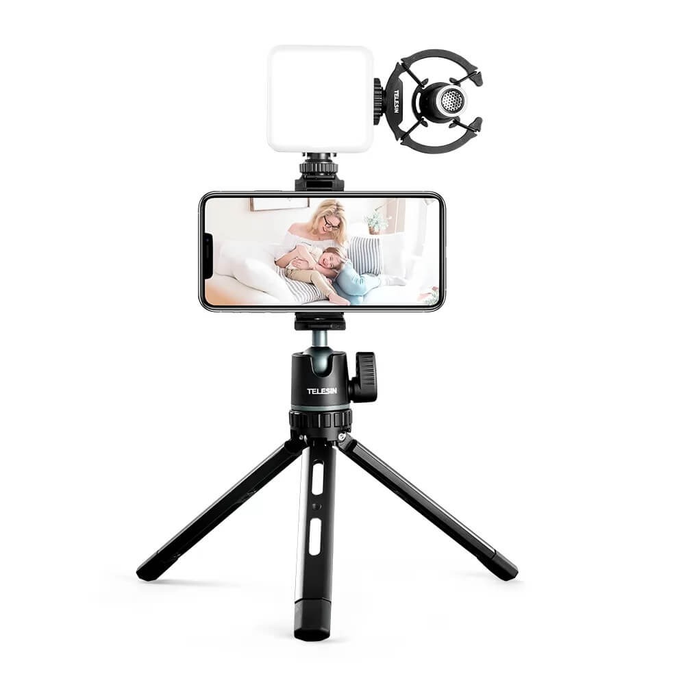 Tripé para Celular e Câmeras DSLR com Estrutura em Alumínio - Telesin