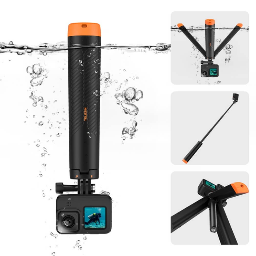 Bastão de Selfie Tripé Flutuante para Câmeras GoPro e Similares - Telesin