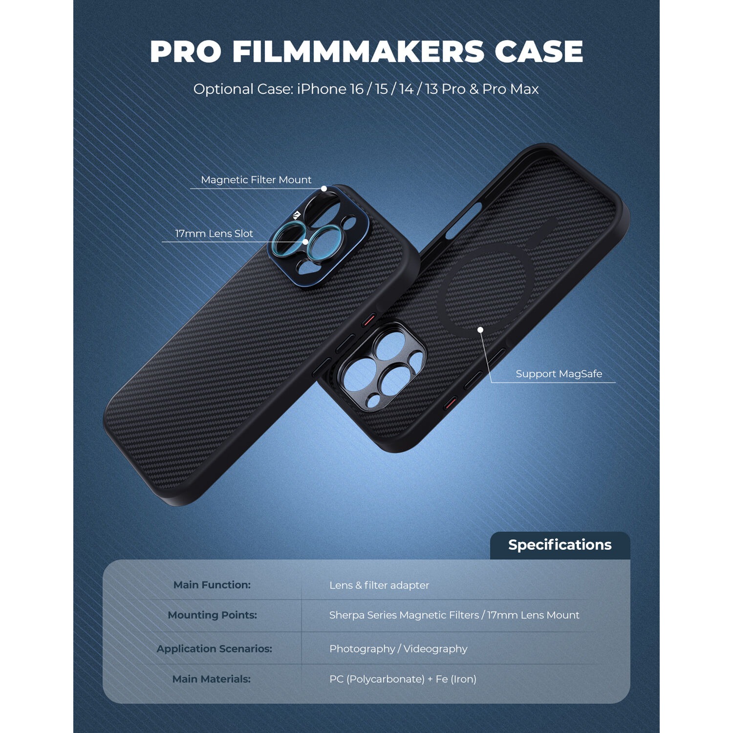 Capa Case Sherpa para Iphone 14 Pro com Encaixe de Filtros e Lentes 17mm - Freewell