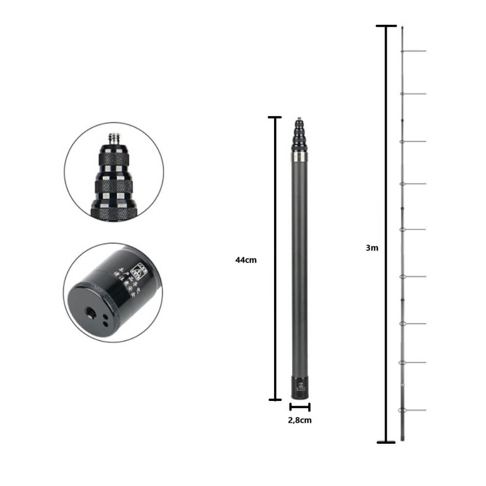 Bastão Extensor para Câmeras Insta360 X2 / X3 / X4 / X5 - FunPro 3m