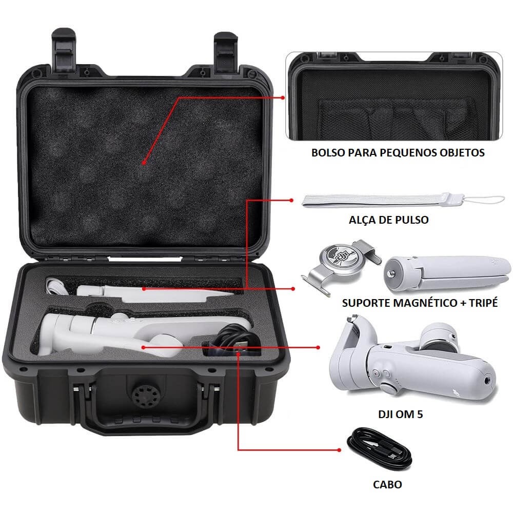 Maleta Estanque para DJI Osmo Mobile 5 e Acessórios - Cor Preto