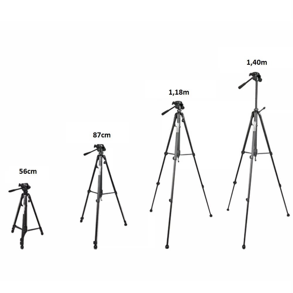 Tripé Fotográfico Profissional em Alumínio para Câmeras e Iluminação - 1,40m