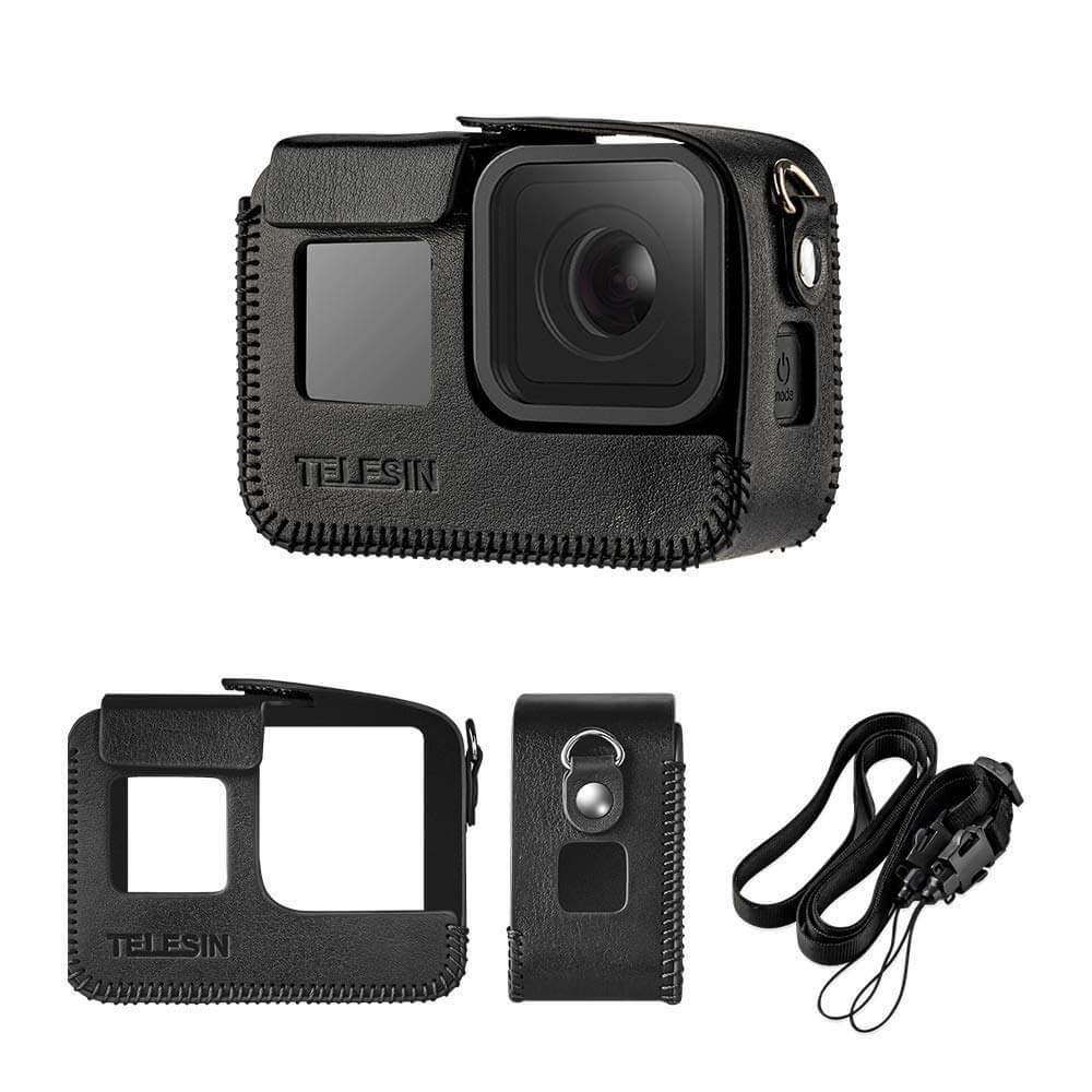 Case GoPro Hero 8 Black em Couro Sintético com Cordão Pescoço Telesin