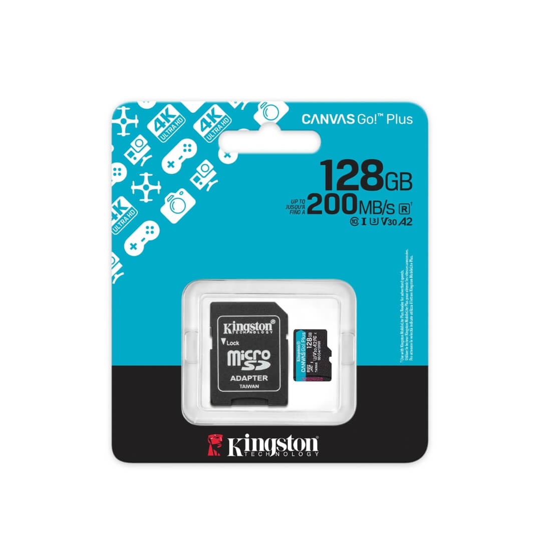 Cartão MicroSDXC 128GB Kingston Canvas Go! Plus UHS-I U3 V30 A2 200mb/s