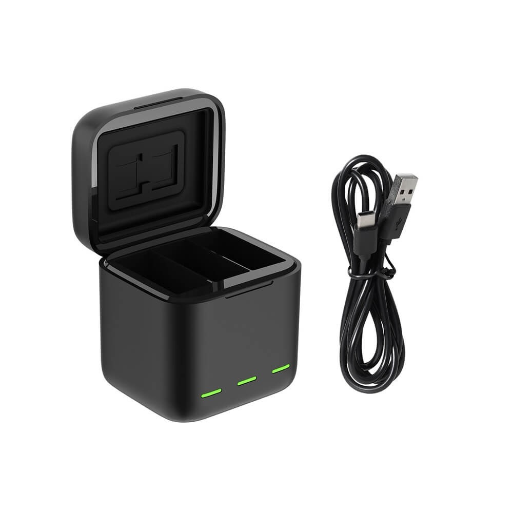 Carregador Triplo para GoPro Hero 12 / 11 / 10 / 9 Black - Telesin Box Design