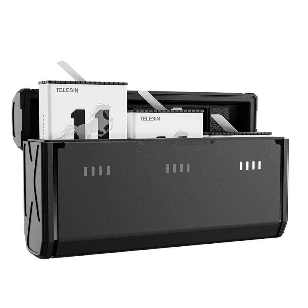 Carregador Triplo Multifuncional para GoPro Hero 12 / 11 / 10 / 9 Black - Telesin