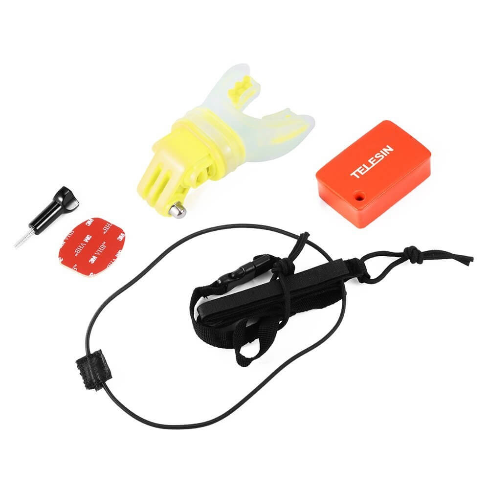 Suporte de Boca com Boia para GoPro e Câmeras Similares - Telesin Cor Amarelo